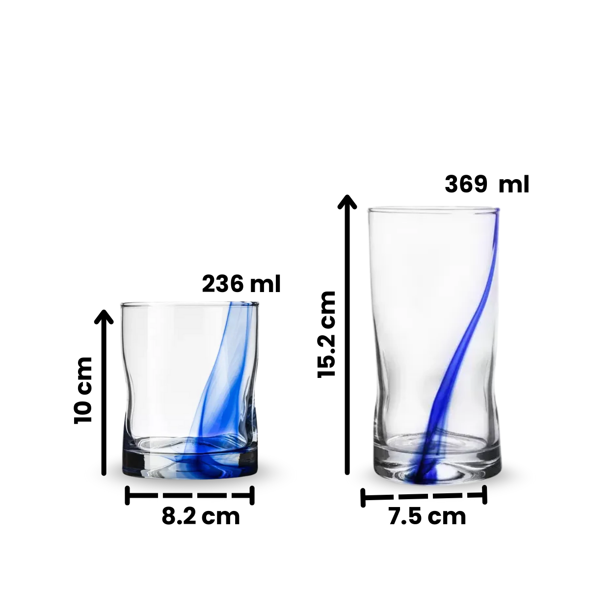 Medidas y capacidades de los vasos Ribbon highball y old fashioned de vidrio