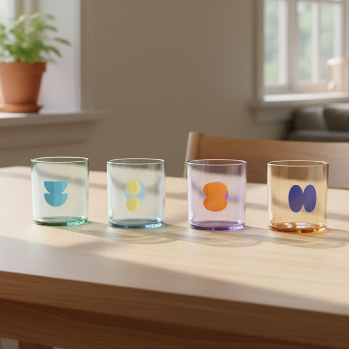 Set de vasos Rio Bubble Toy multicolor servidos sobre mesa en ambiente interior