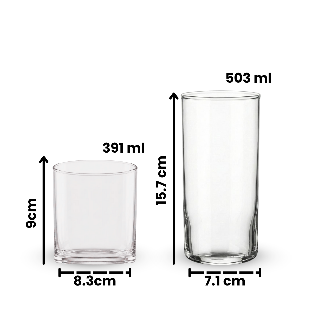 Medidas y capacidades de los vasos Rio rocks 392 ml y bebidas 503 ml