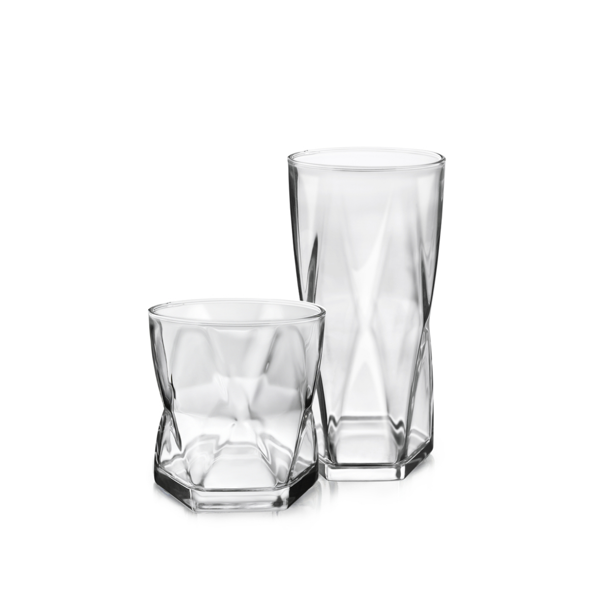 Vasos Rombus de vidrio con diseño geométrico en formato alto y bajo