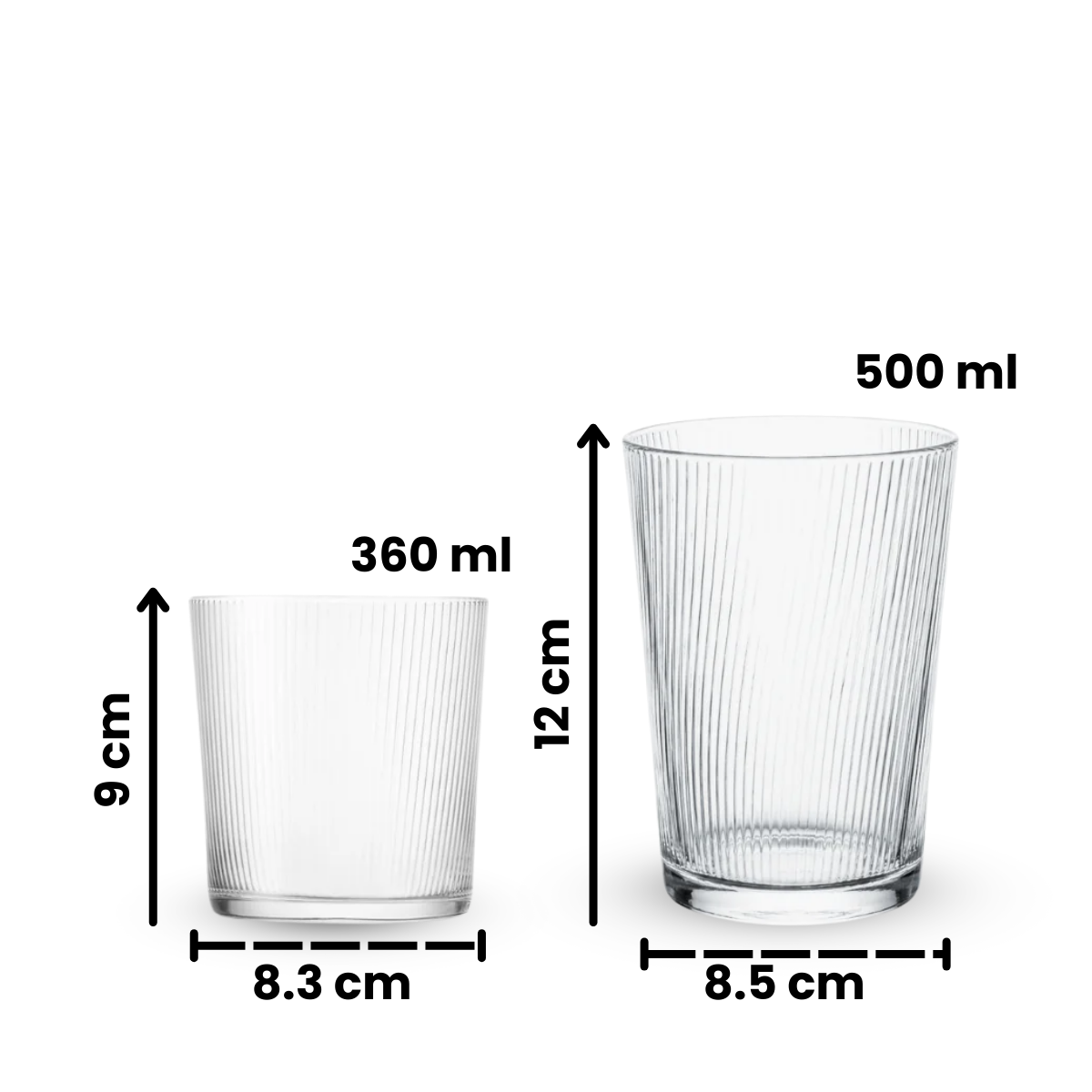 Medidas de vasos Some Lines de vidrio de 360 ml y 500 ml con relieve vertical