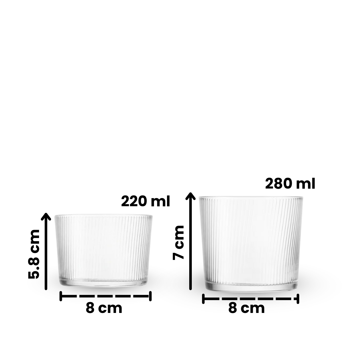 Medidas de vasos Some Lines de vidrio de 220 ml y 280 ml con diseño de líneas