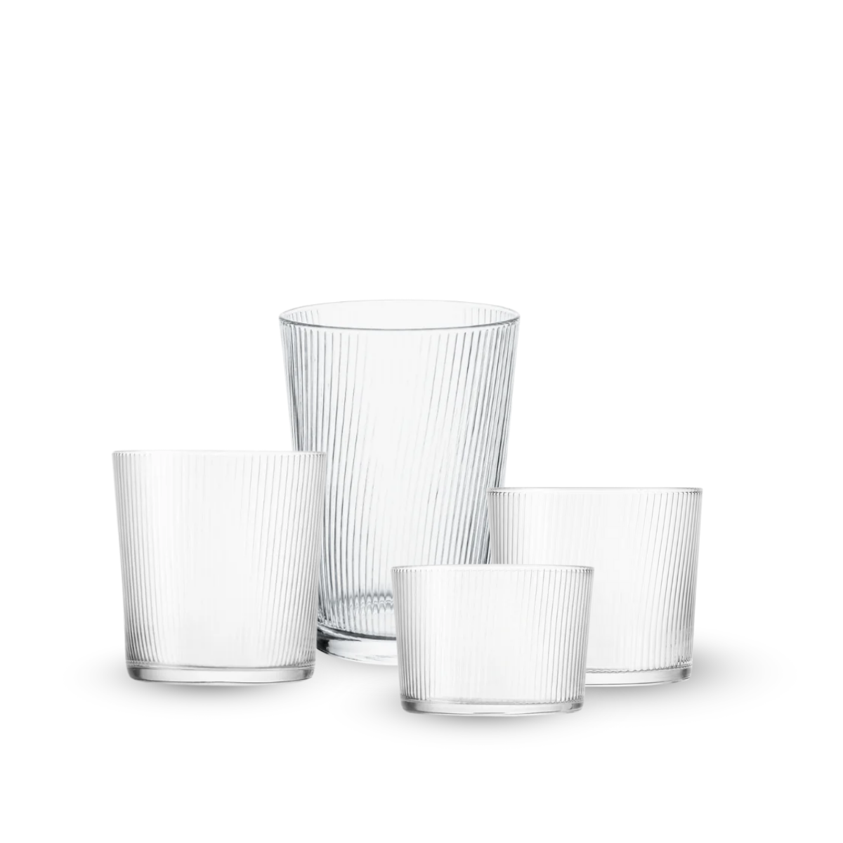 Juego de 6 vasos Some Lines de vidrio con relieve de líneas verticales en distintos tamaños