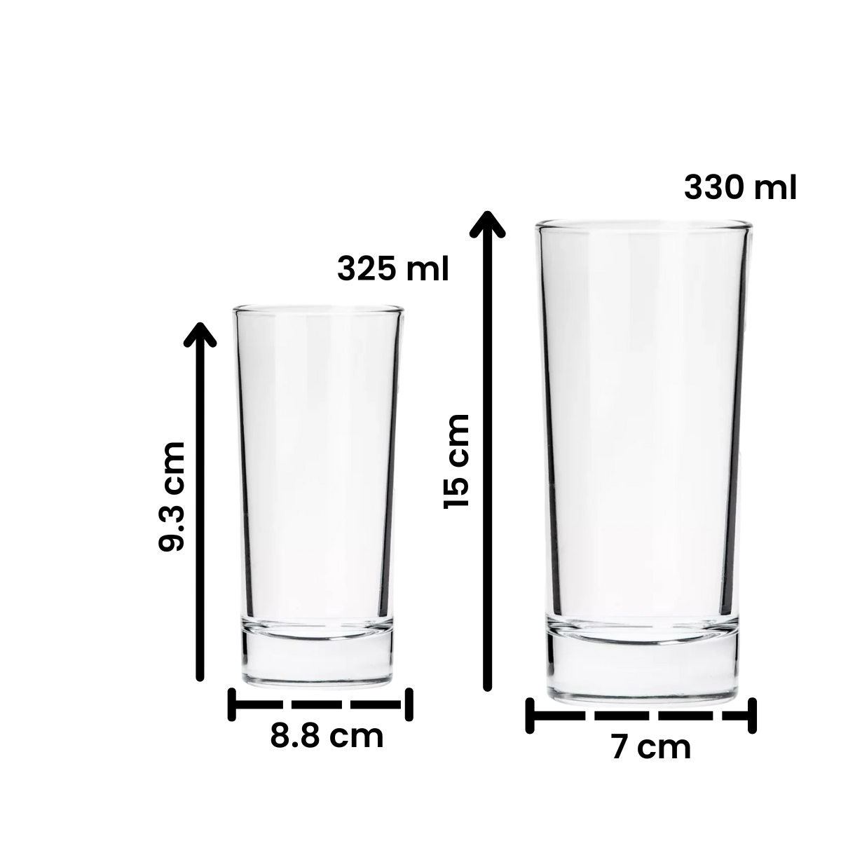 Medidas de vasos Stelvio de vidrio de 325 ml y 330 ml
