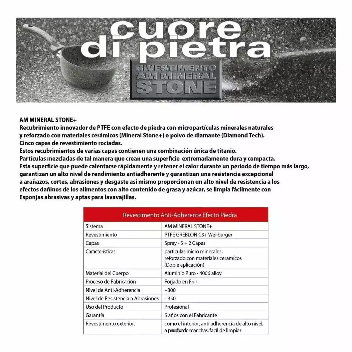 Cuore D Pietra - Cacerola de Granito Con Tapa Pyrex