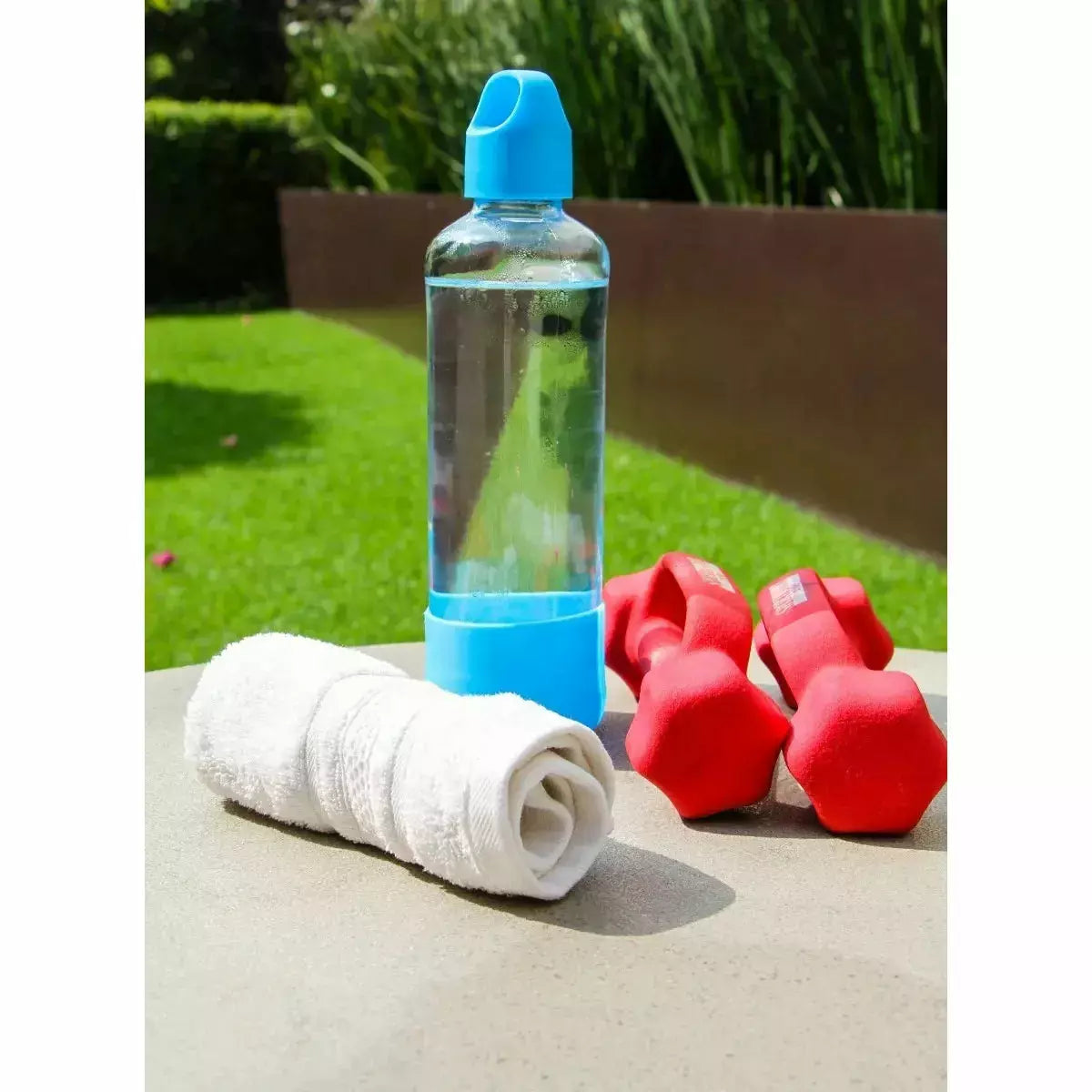 Water2Go - Botella de Vidrio de 750ml. con Tapa Plástica y Protector Color Azul.