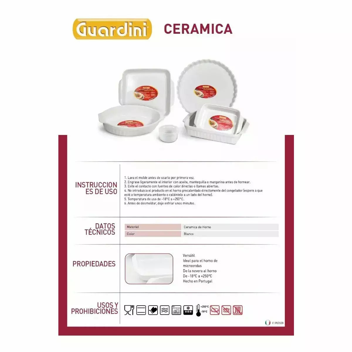 Guardini - Molde  Rectangular De Cerámica Para Hornear Grande 36cm Recipiente Repostería
