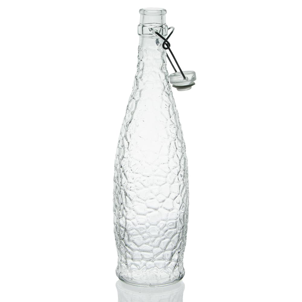 botella hermetica de vidrio texturizada en fondo blanco