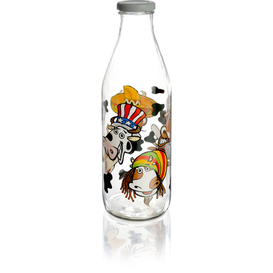 "Sirio"Botella De Vidrio Decorada De 1.1lt Cow World