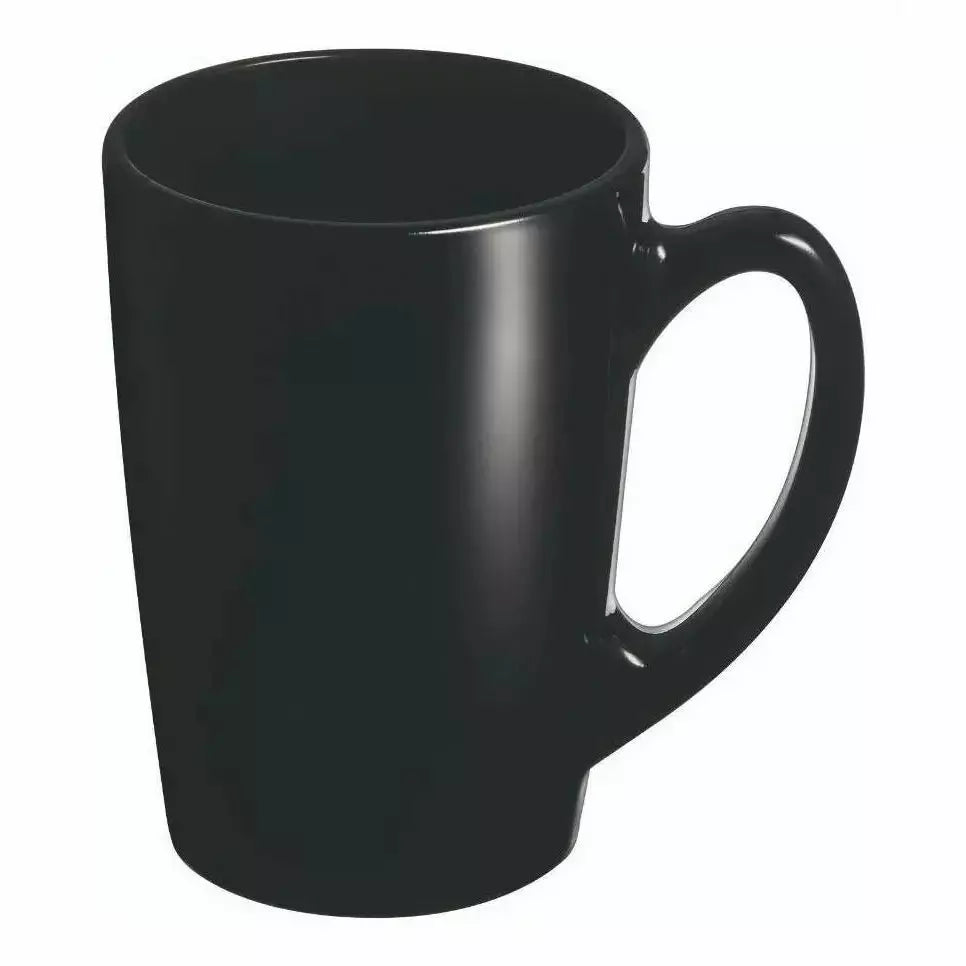 Taza de opal negra Morning de 320 ml, diseño sofisticado y resistente perfecta para bebidas calientes o frías.